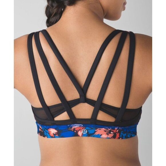 Lululemon Blue Multi / Black Energy Bra (Exhale) Mini Paint Storm Harbor size 8 - Picture 4 of 16